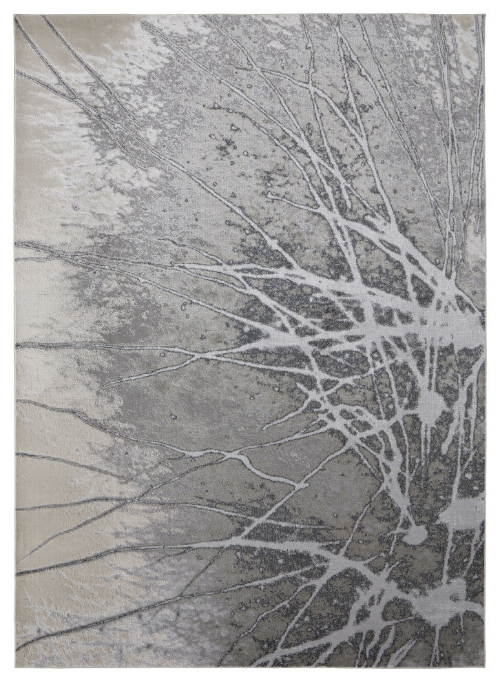 Oria Industrial Abstract Area Rug, Gray/Silver/Ivory, 12'x15'