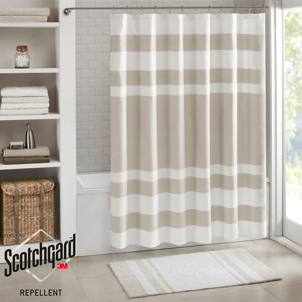 Madison Park Spa Waffle Shower Curtain With 3M Treatment, Taupe