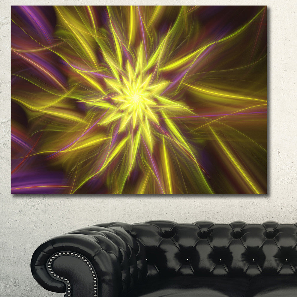 Shining Golden Exotic Fractal Flower, Floral Canvas Art Print, 40"x30"