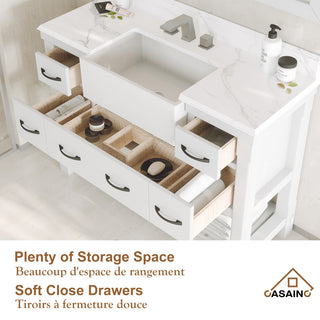Freestanding Bath Vanity in White with White Quartz Top, 48in