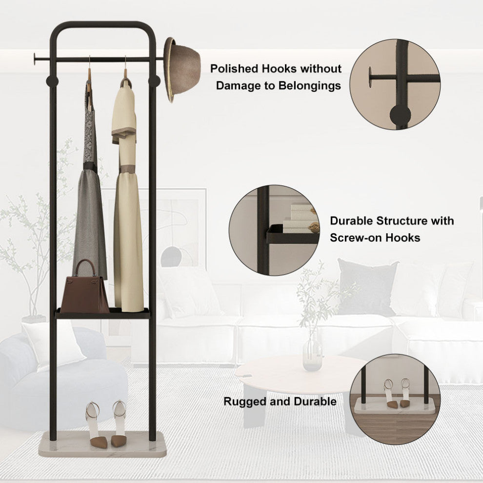 66" Modern Freestanding Rail Cloth Rack with Marble Base