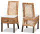 2 Pack Dining Chair, Unique Lattice Rattan Covered Frame & White Cushioned Seat