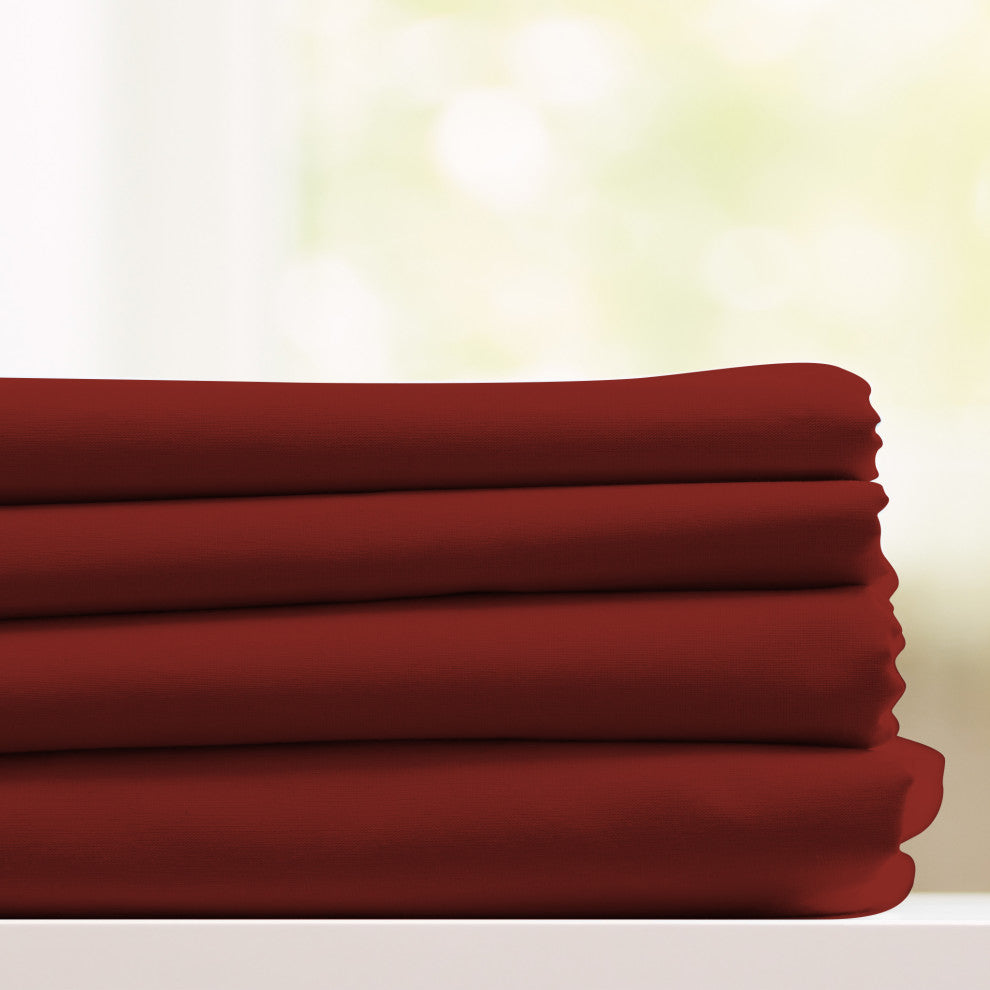 Egyptian Cotton Feel Coolest Soft, 4-Piece Sheet Deep Pockets, Burgundy, Twin/Tw