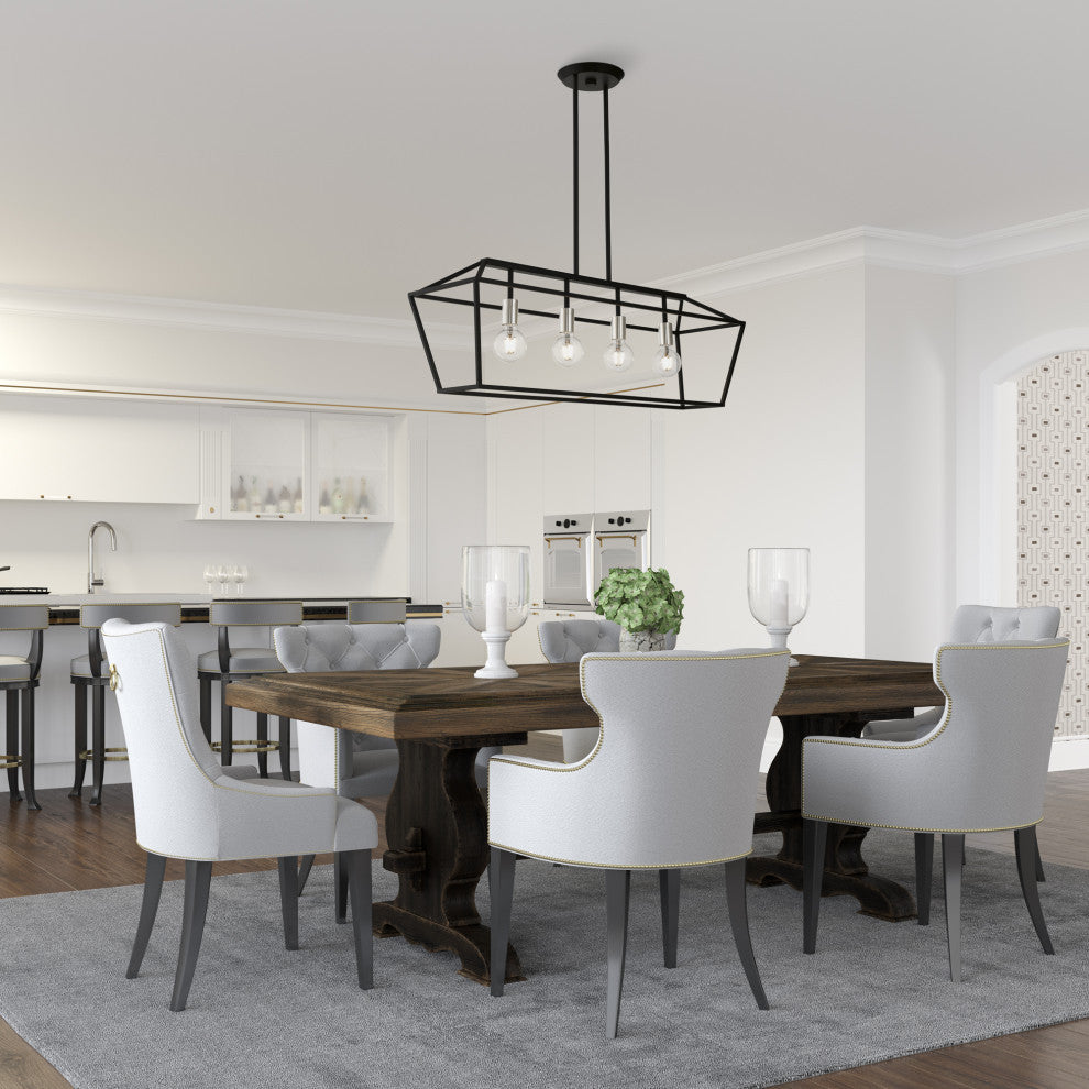 Devone 4 Light Black With Brushed Nickel Accents Linear Chandelier