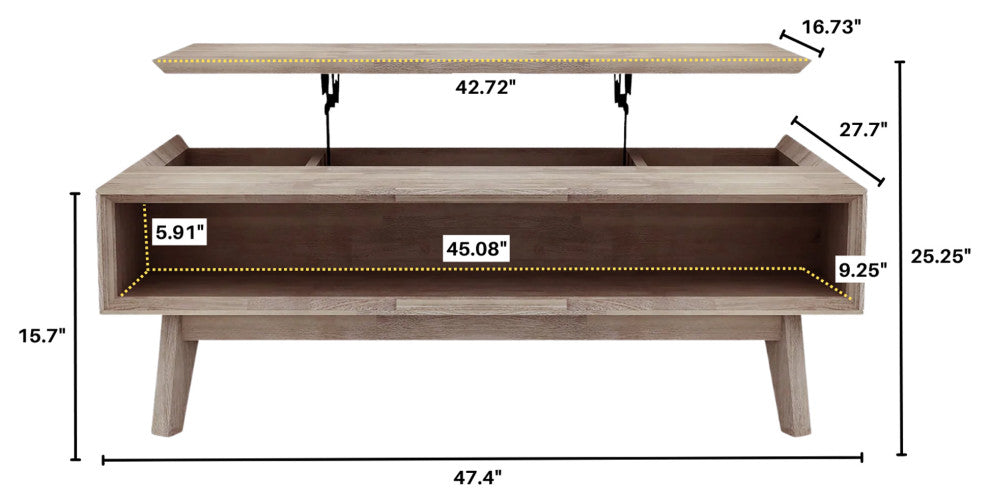 Gia 47" Wide Coffee Table With Lift Top
