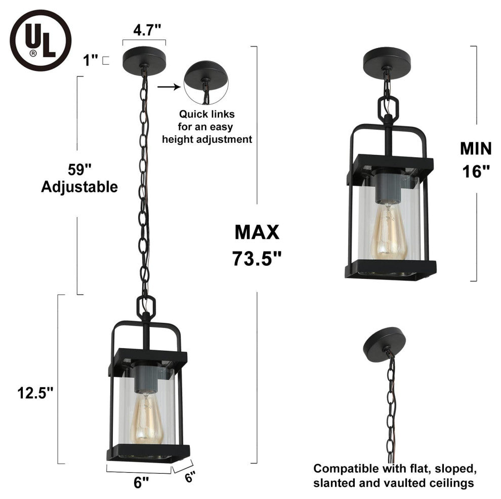 Modern Lantern Outdoor Pendant Light with Clear Glass Shade