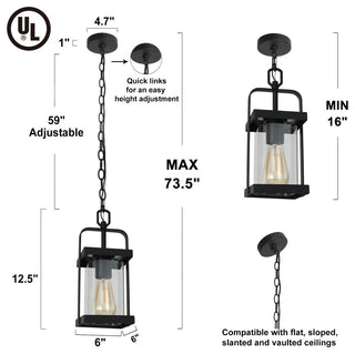Modern Lantern Outdoor Pendant Light with Clear Glass Shade