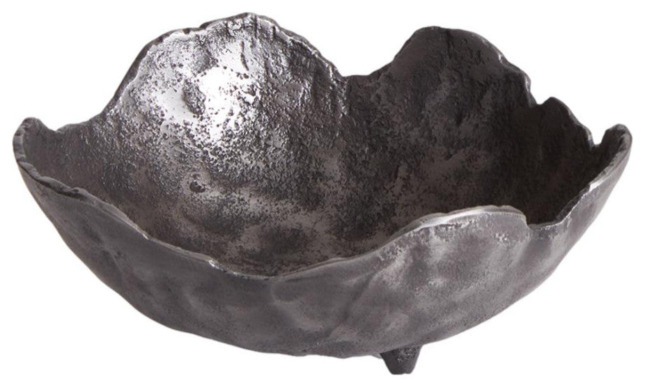 Set of 2 Free Form Dark Gray Decorative Bowls Organic Shape Modern Metal Round