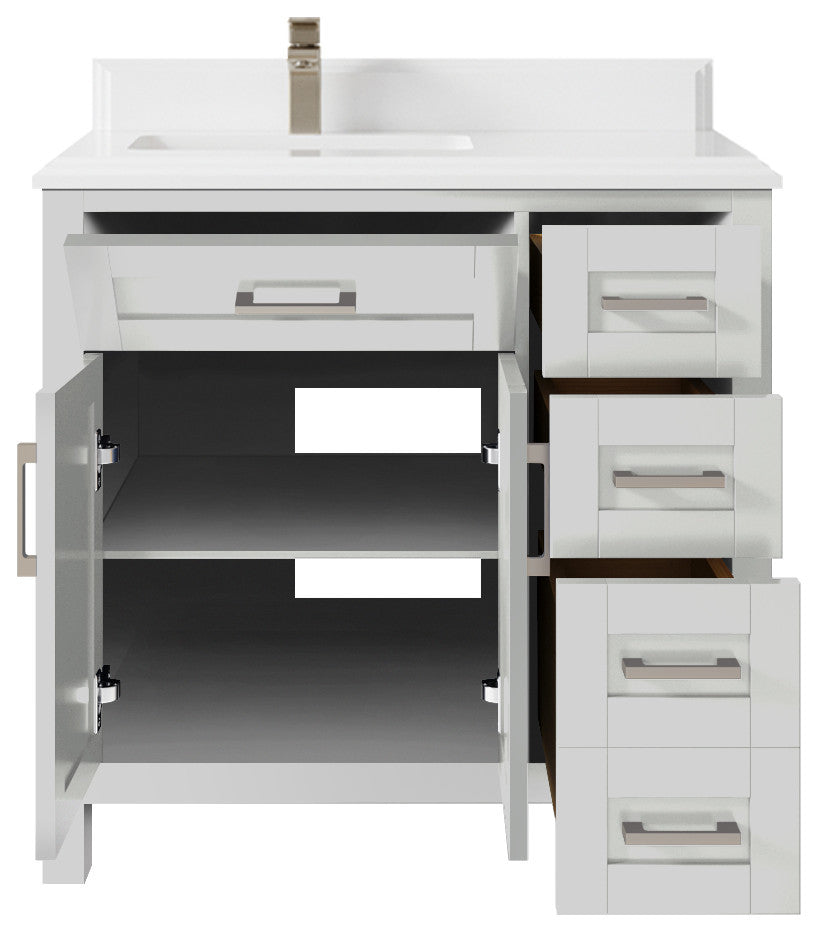 Cambridge 36 Left Offset Bath Vanity in Coventry Gray 1.5" White Quartz