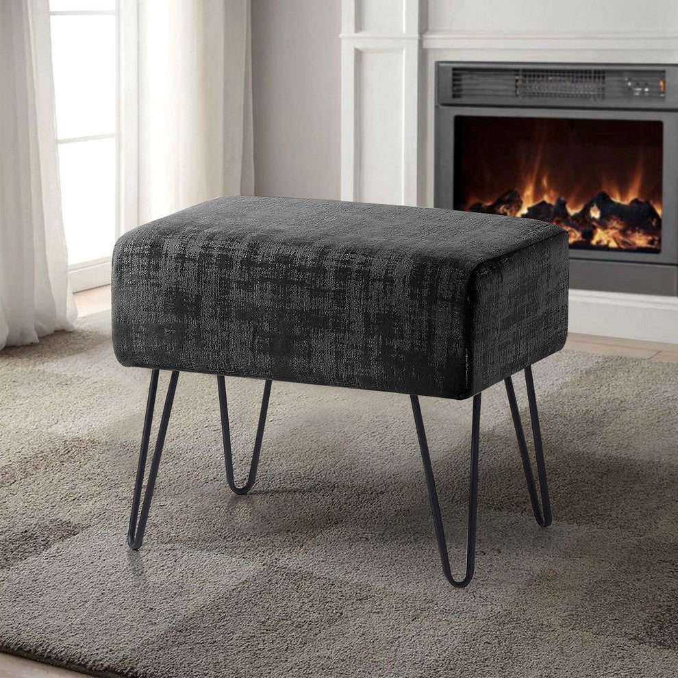 Textured Velvet Ottoman, Peat