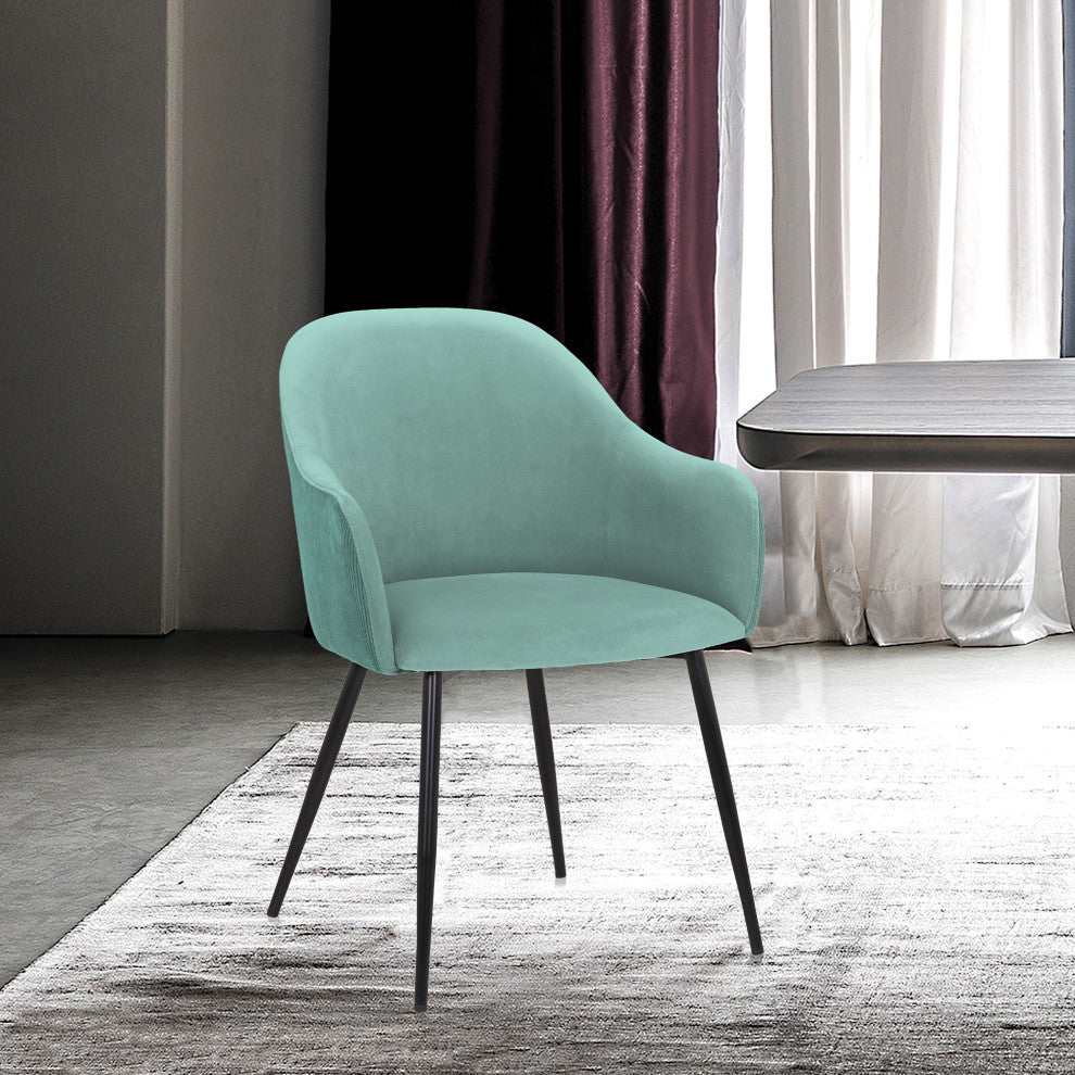 Pixie Fabric Dining Room Chair With Black Metal Legs, Teal