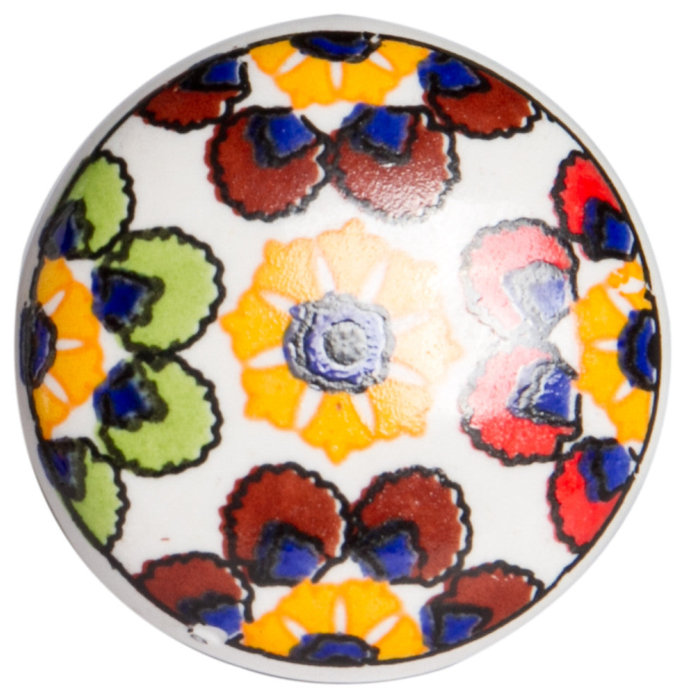 Knob-It Vintage Handpainted Ceramic Knobs, Set of 12, Yellow/Blue/Red