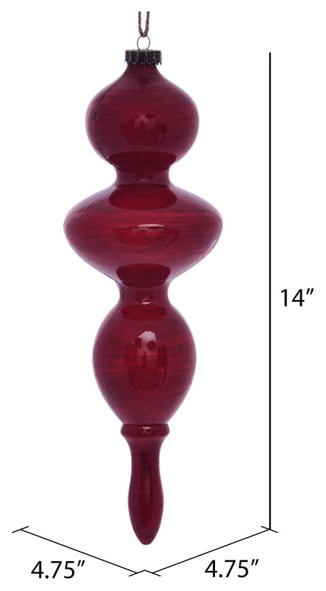 Vickerman MC198603 14" Red Wood Grain Bubble Finial Ornament, Pack of 3