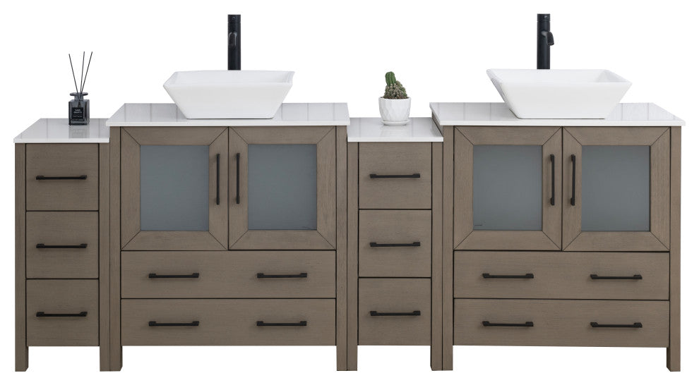 Vanity Art Vanity Set With Vessel Sink, Driftwood Gray, 84", Standard Mirror