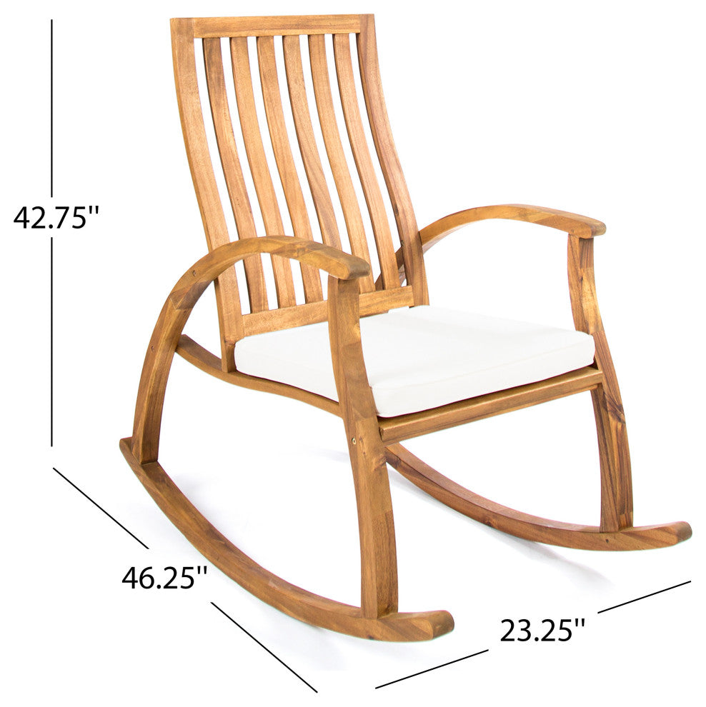 GDF Studio 3-Piece Cattan Outdoor Acacia Wood Rocking Chair Chat Set