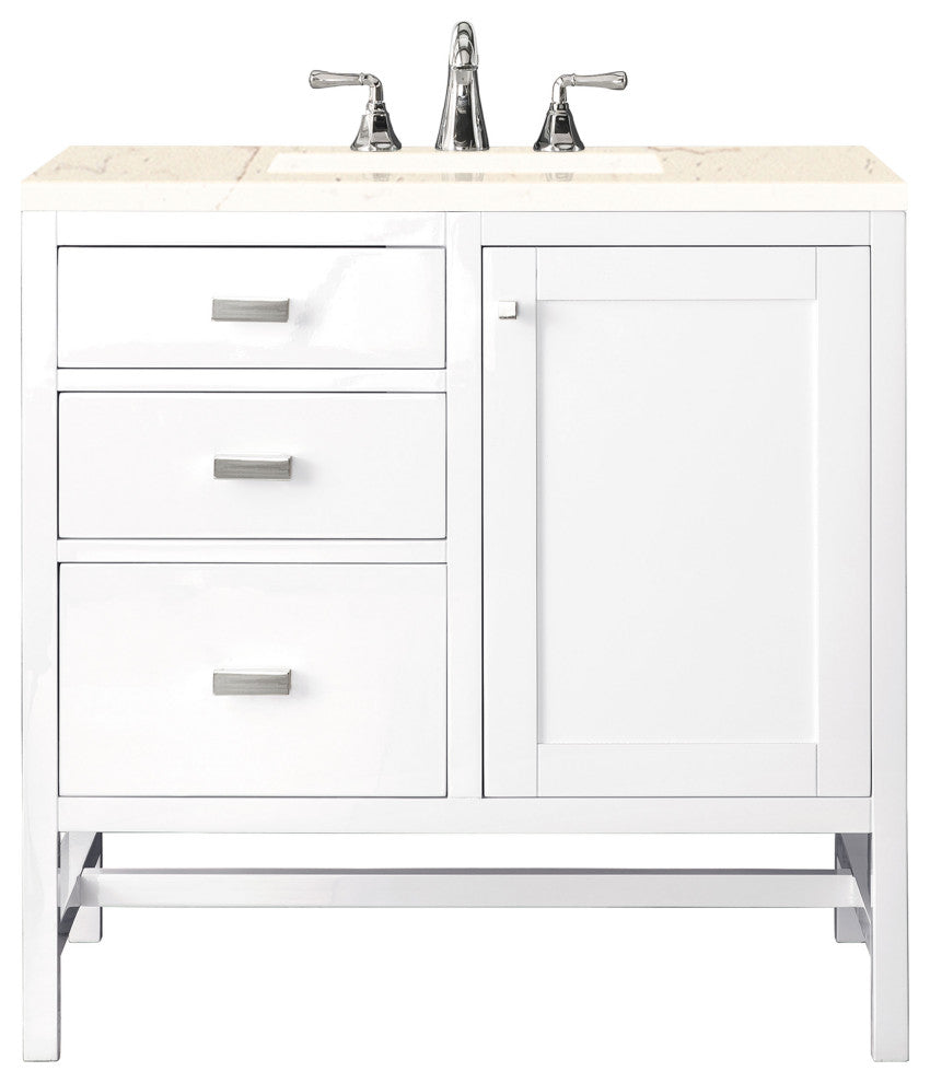 Addison 36" Single Vanity Cabinet, Glossy White, Eternal Marfil Quartz