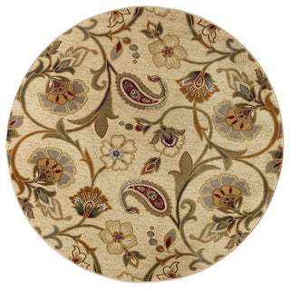 Fairfield Transitional Floral Beige Round Area Rug, 8' Round