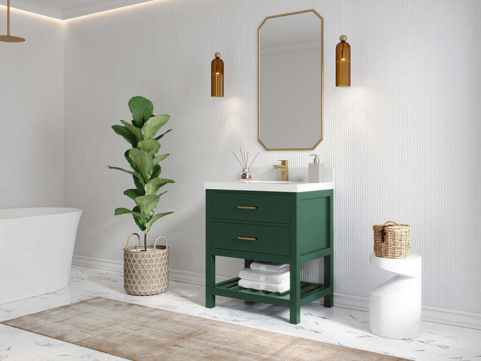 Parker 30 Single Sink Bath Vanity in Lafayette Green  2" Calacatta Nuvo