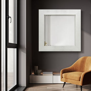 Beveled Wall Mirror,Silver on White Metallic Shagreen Leather Framed Mirror