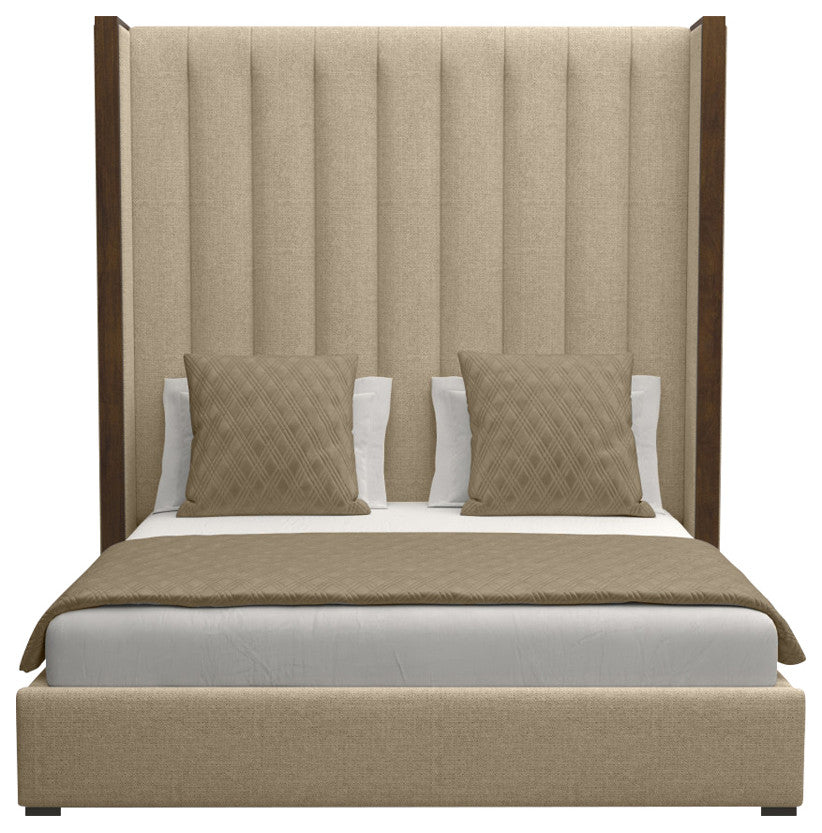 Nativa Interiors Irenne Vertical Channel Bed, Flax, King, High 87"