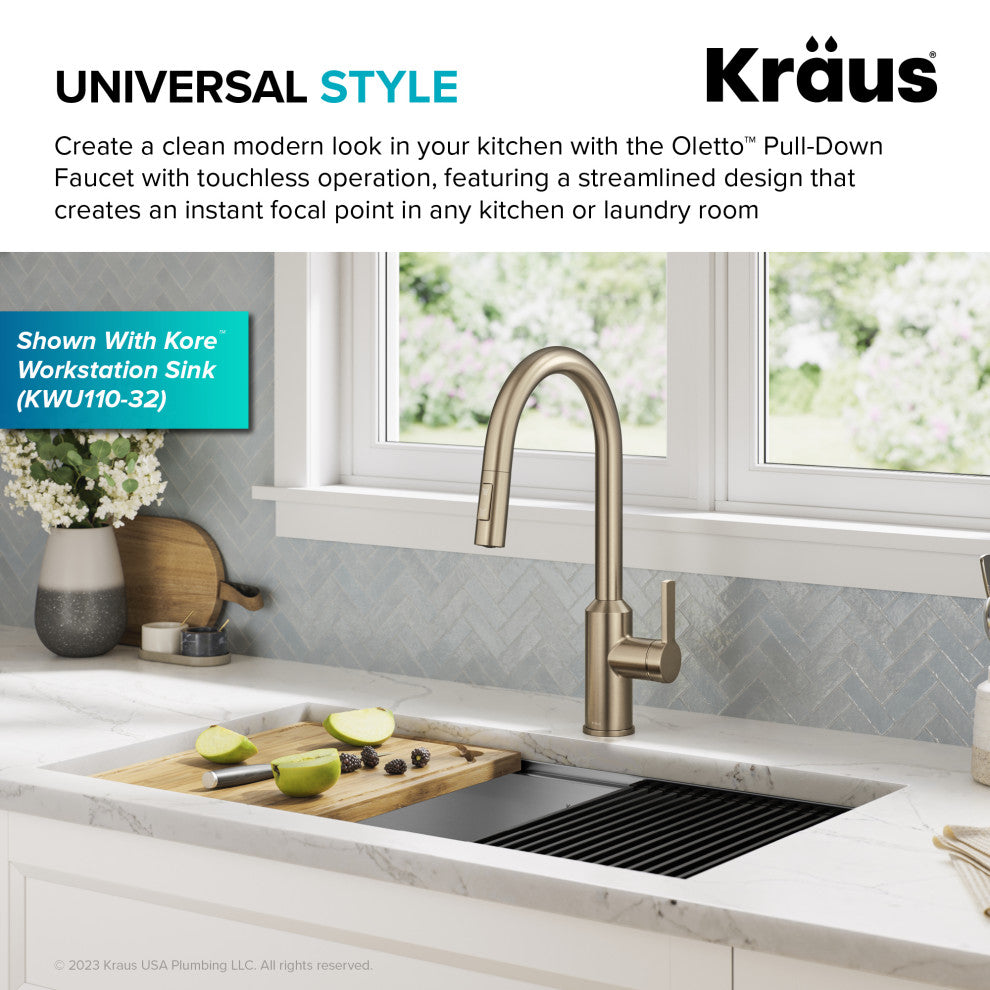 Oletto Touchless Sensor Pulldown Single Handle Kitchen Faucet, Spot Free Antique Champagne Bronze