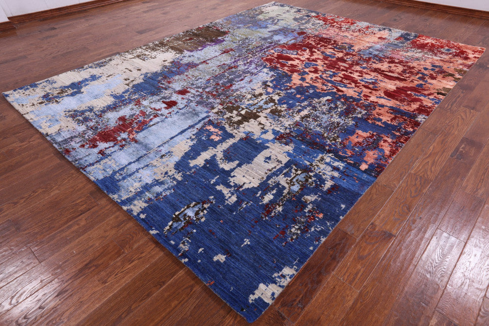 9' 0" X 11' 10" Modern Hand Knotted Wool and Silk Rug Q7234