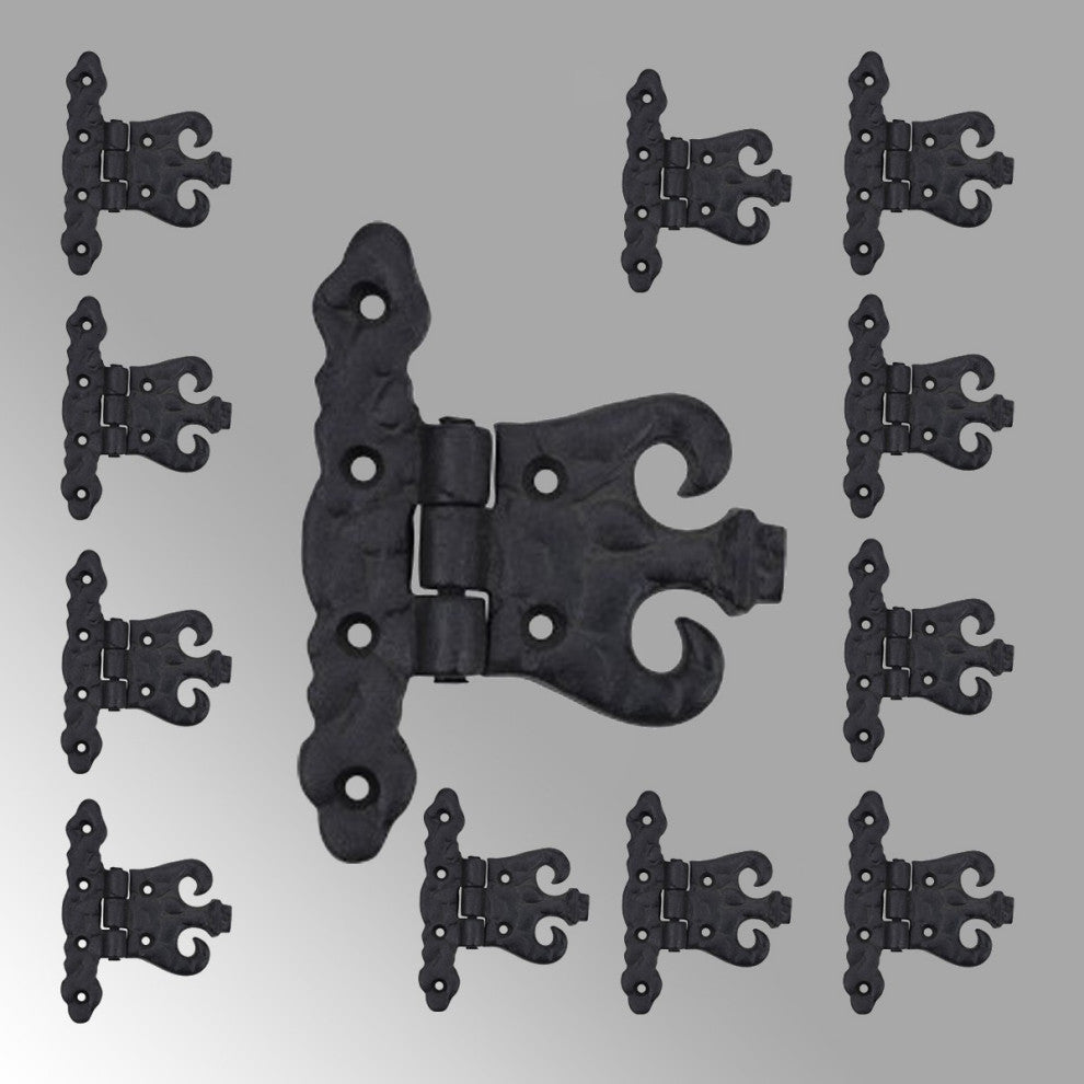 Black Cabinet Door Hinge Rust Resistant Wrought Iron Hinge, Pack of 12