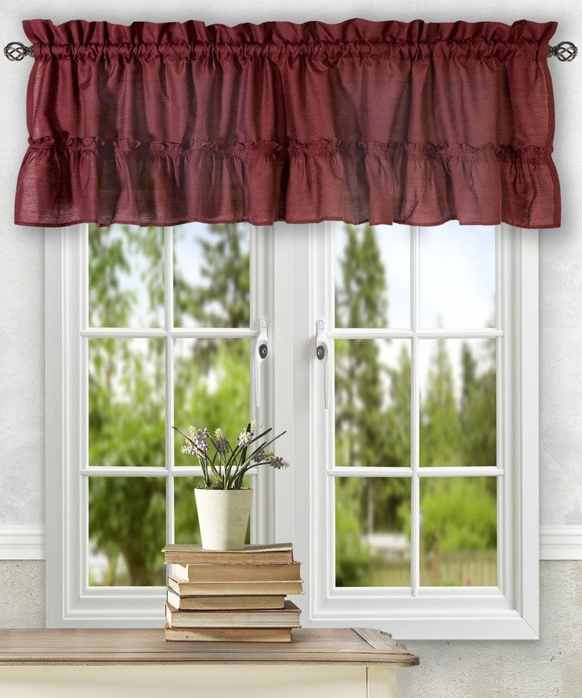 Ellis Curtain Stacey 54"x13" Ruffled Filler Valance, Merlot