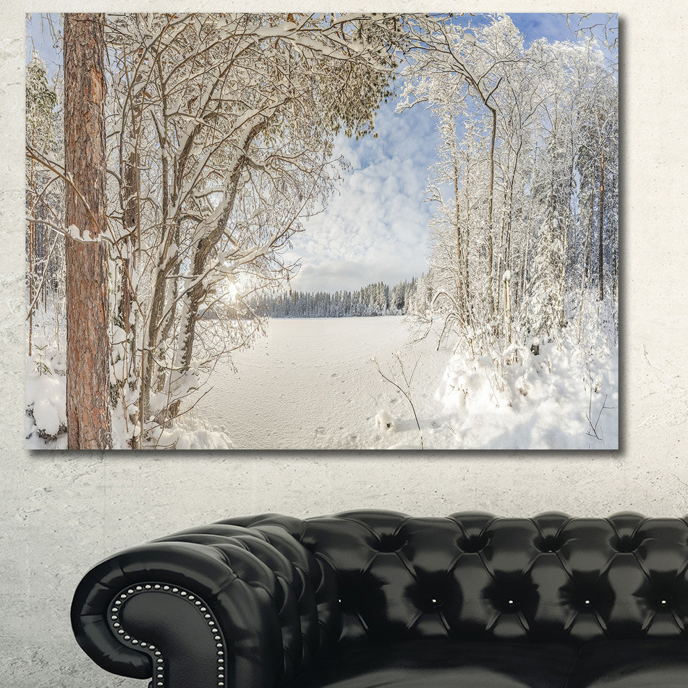 Lake in Winter Woods, Landscape Canvas Art Print, 40"x30"