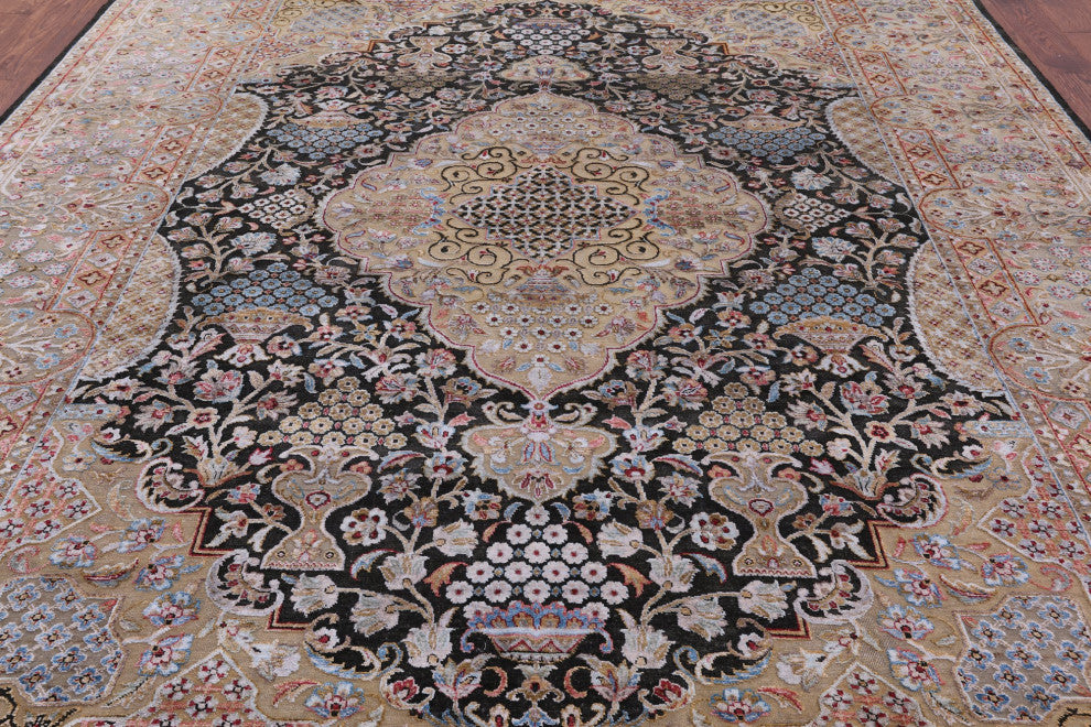 8' 11" X 11' 10" Persian Wool and Silk Hand Knotted Rug Q5963