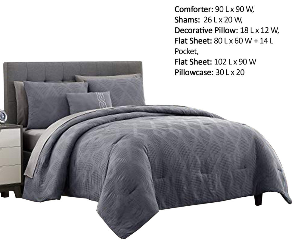 Benzara BM222820 Queen Size Comforter Set With Diamond Pattern, Gray
