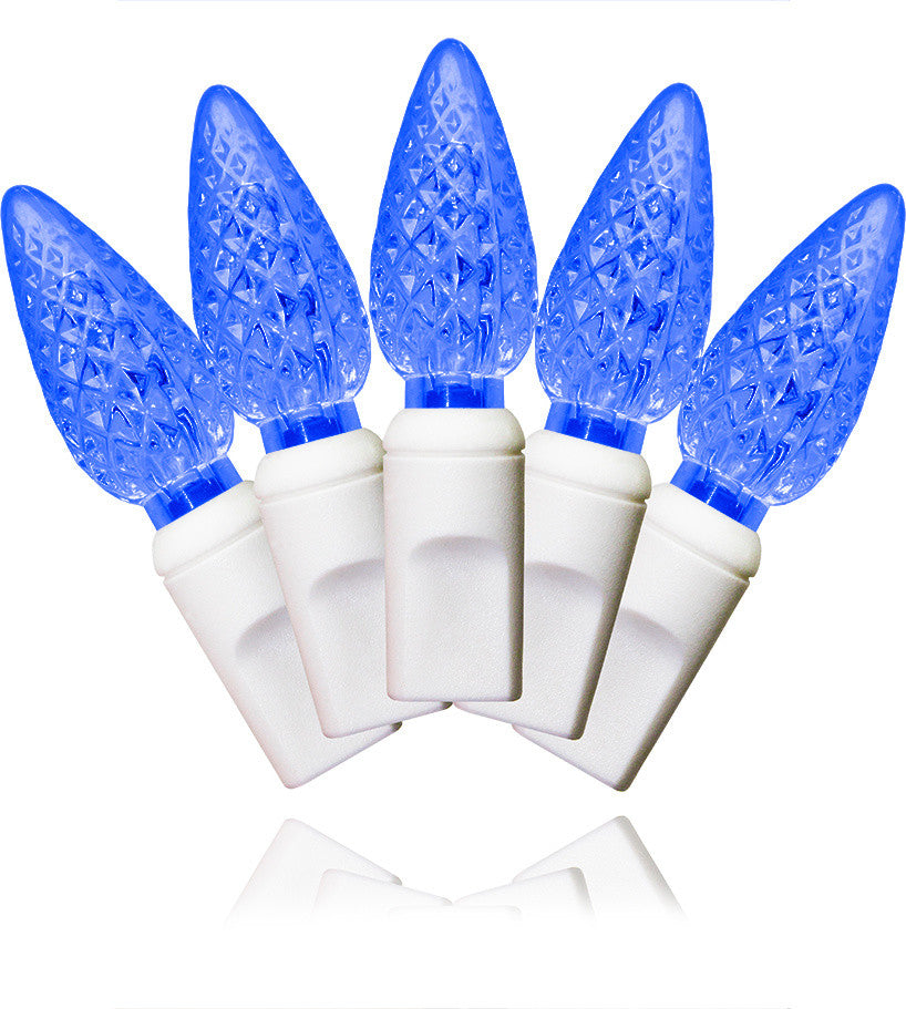 35 C6 Blue LED Lights 4" Spacing On White Wire