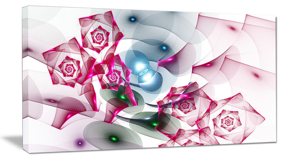 Pink Roses Fractal Design, Abstract Canvas Art Print, 32x16