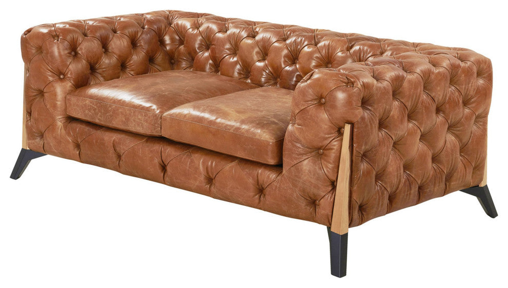 Crafters and Weavers Olivia Tufted Chesterfield Sofa, Brown, Love Seat