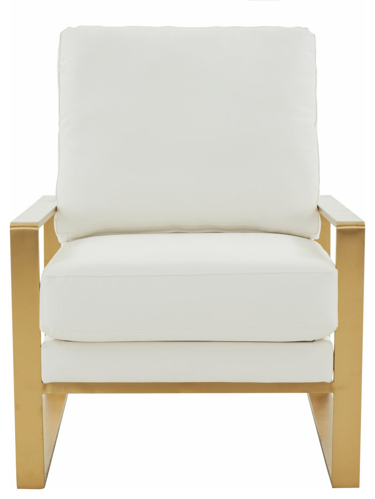 LeisureMod Jefferson Faux Leather Accent Armchair With Gold Frame, White