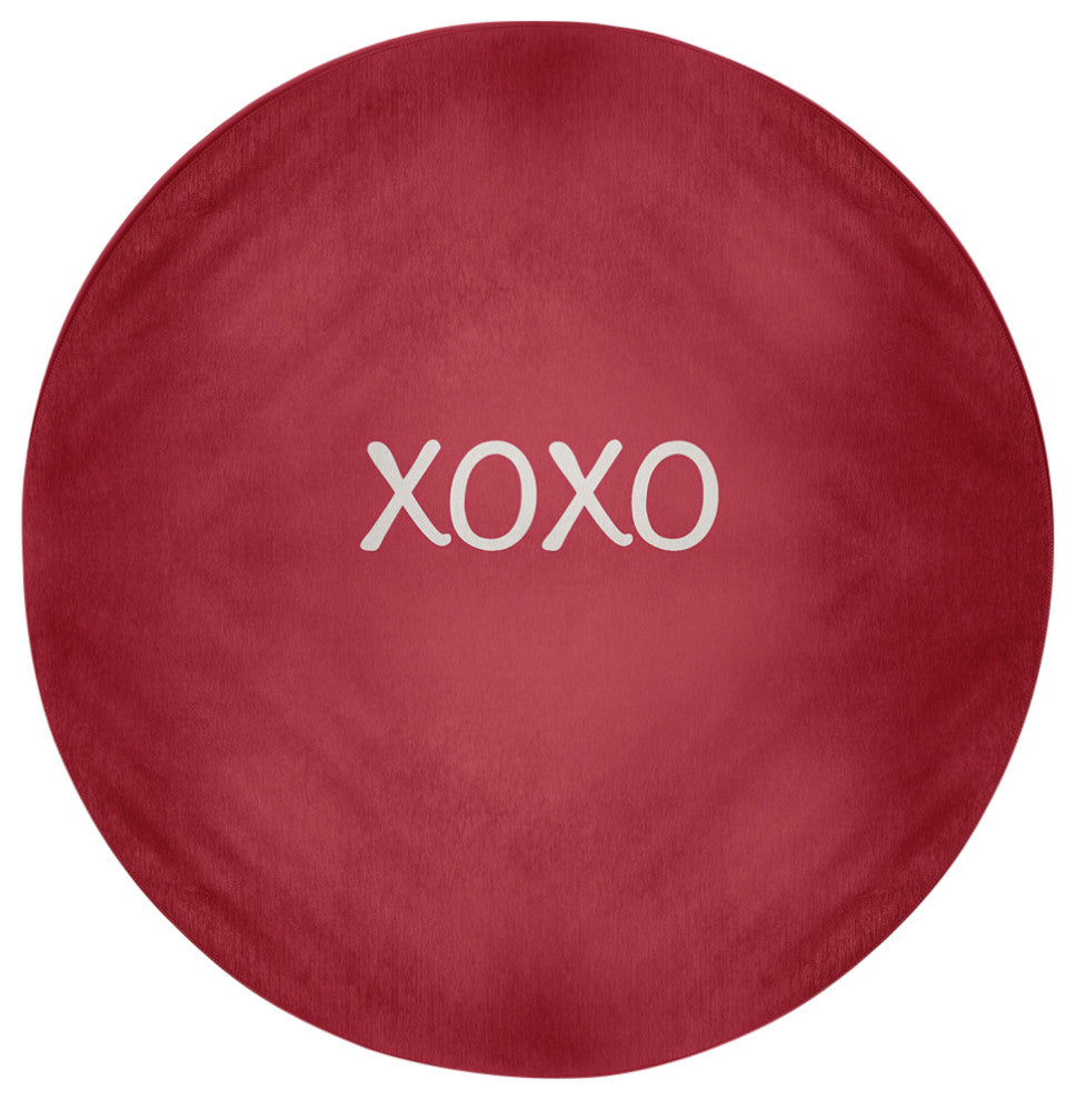 XOXO Valentines Chenille Rug, Brick, 5' Round