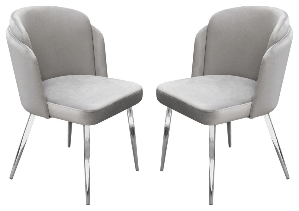 Grace 2 Dining Chairs With Chrome Legs, Gray Velvet