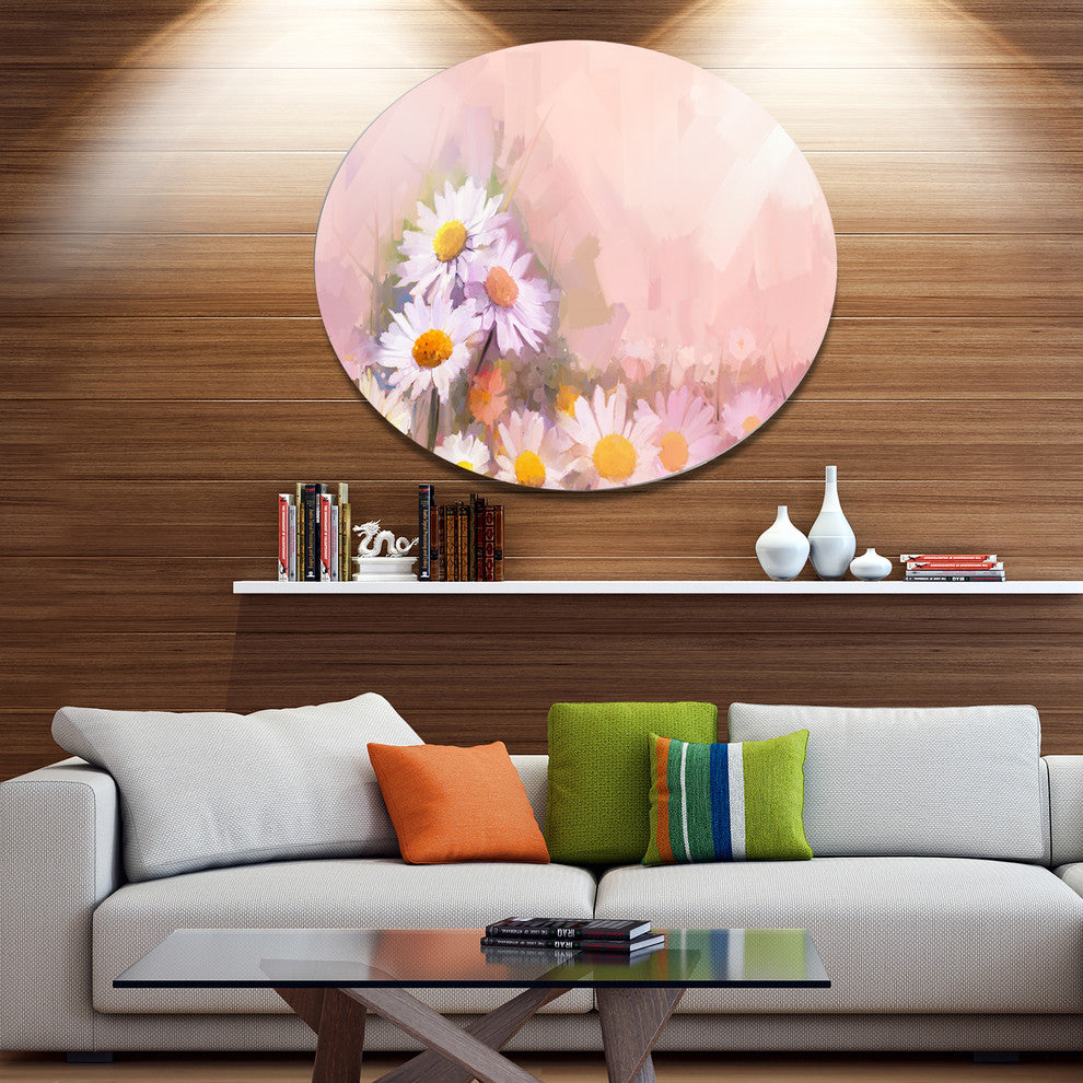 Gerbera Flowers On Soft Color Back, Flower Disc Metal Wall Art, 23"
