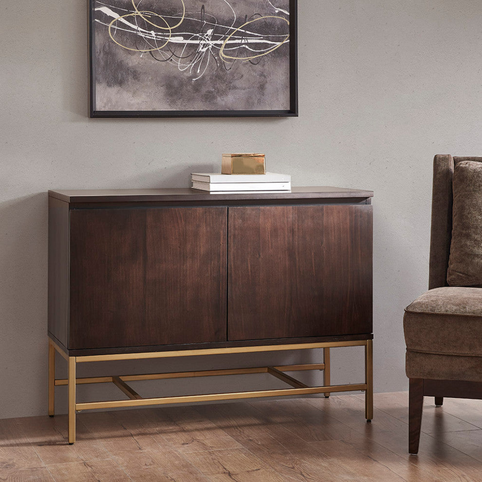 Martha Stewart Allister Modern Accent Cabinet Contemporary Chest, Gold Base