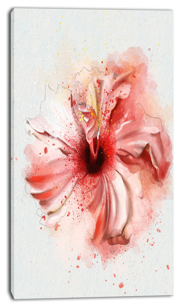 Lovely Pink Watercolor Flower, Flowers Canvas Wall Artwork, 16"x32"
