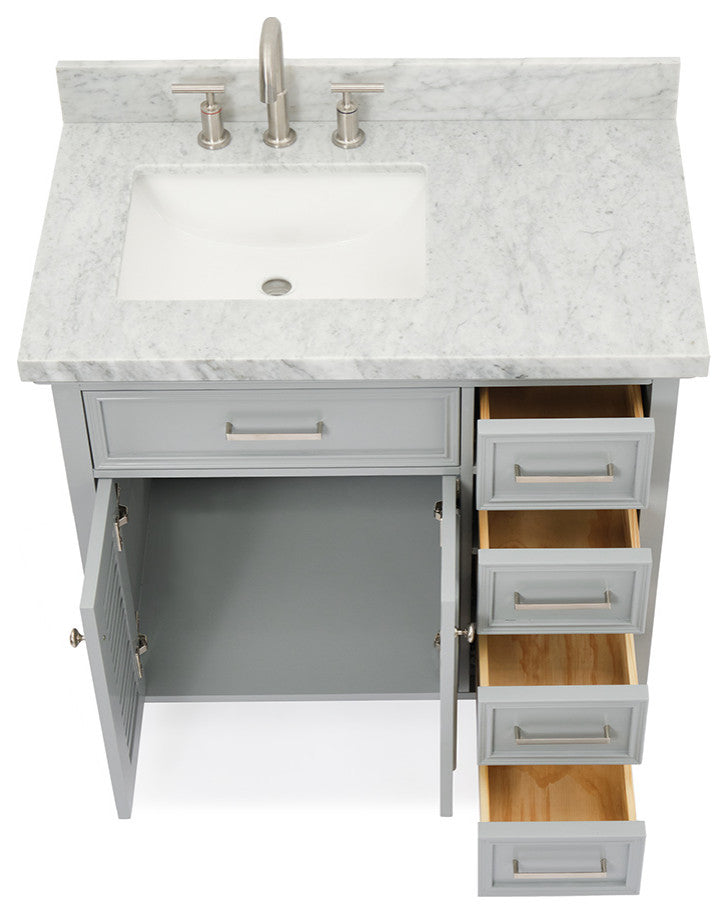Kensington 37" Bath Vanity With Marble Top, Carrara White/White Basin