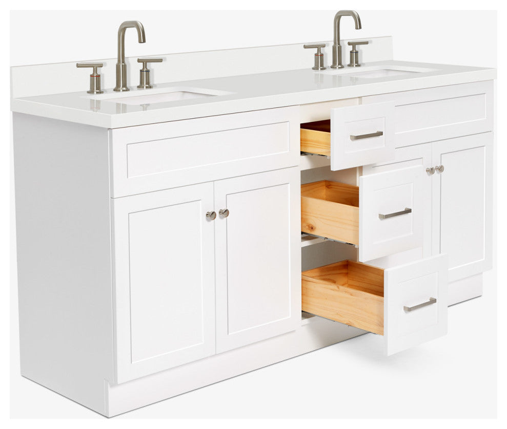 Ariel Hamlet 73" Rectangle Sinks Bath Vanity, 1.5" White Quartz