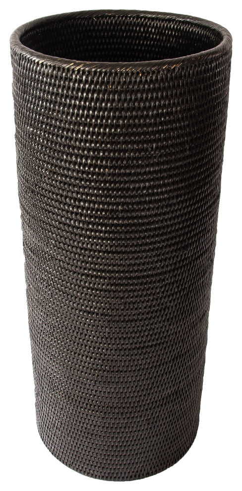 Artifacts Rattan Round Umbrella Basket, Tudor Black