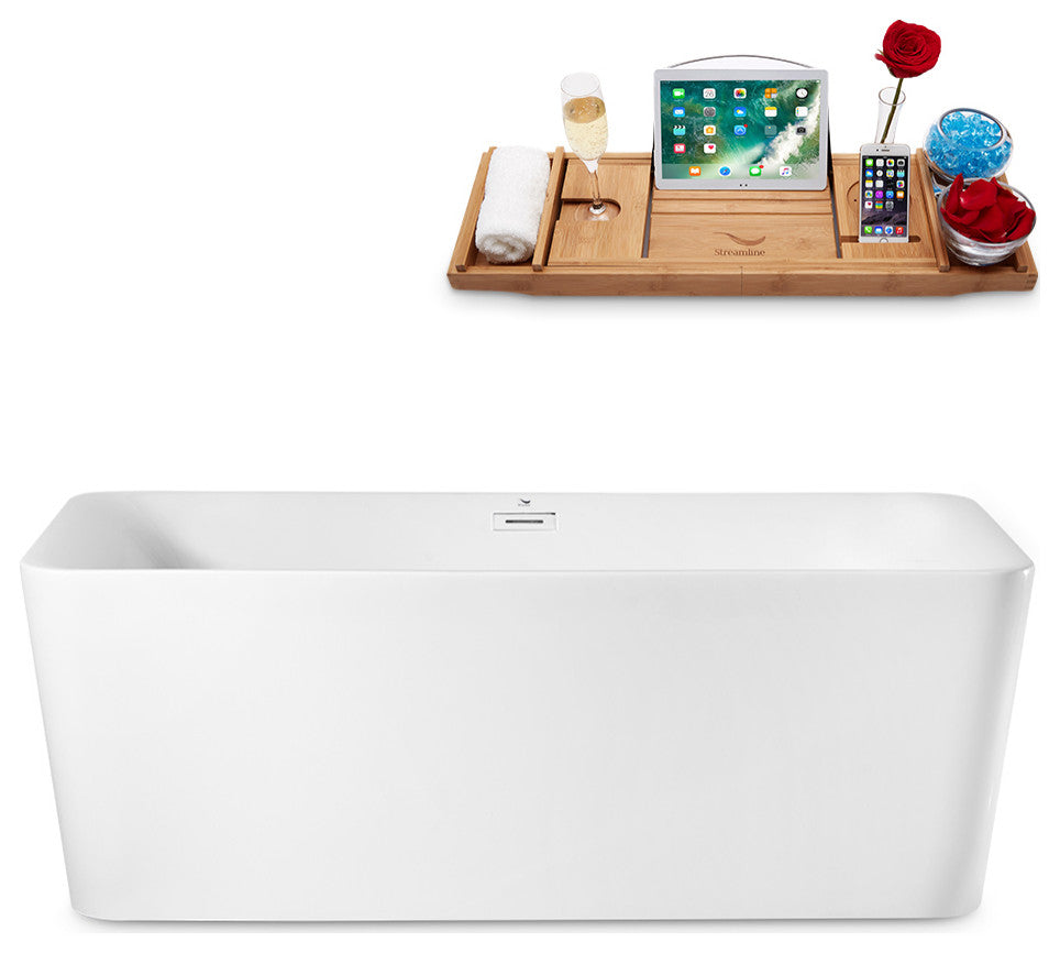63" Streamline N682WH Freestanding Tub and Tray With Internal Drain