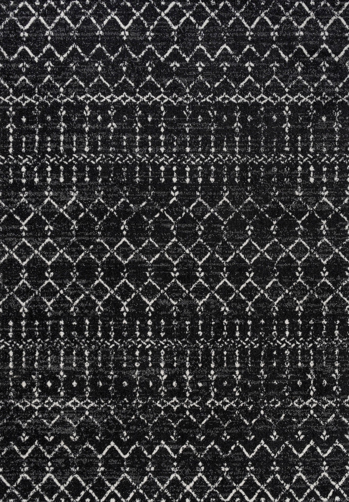 Moroccan HYPE Boho Vintage Diamond Runner Rug, Black/Ivory, 4 X 6
