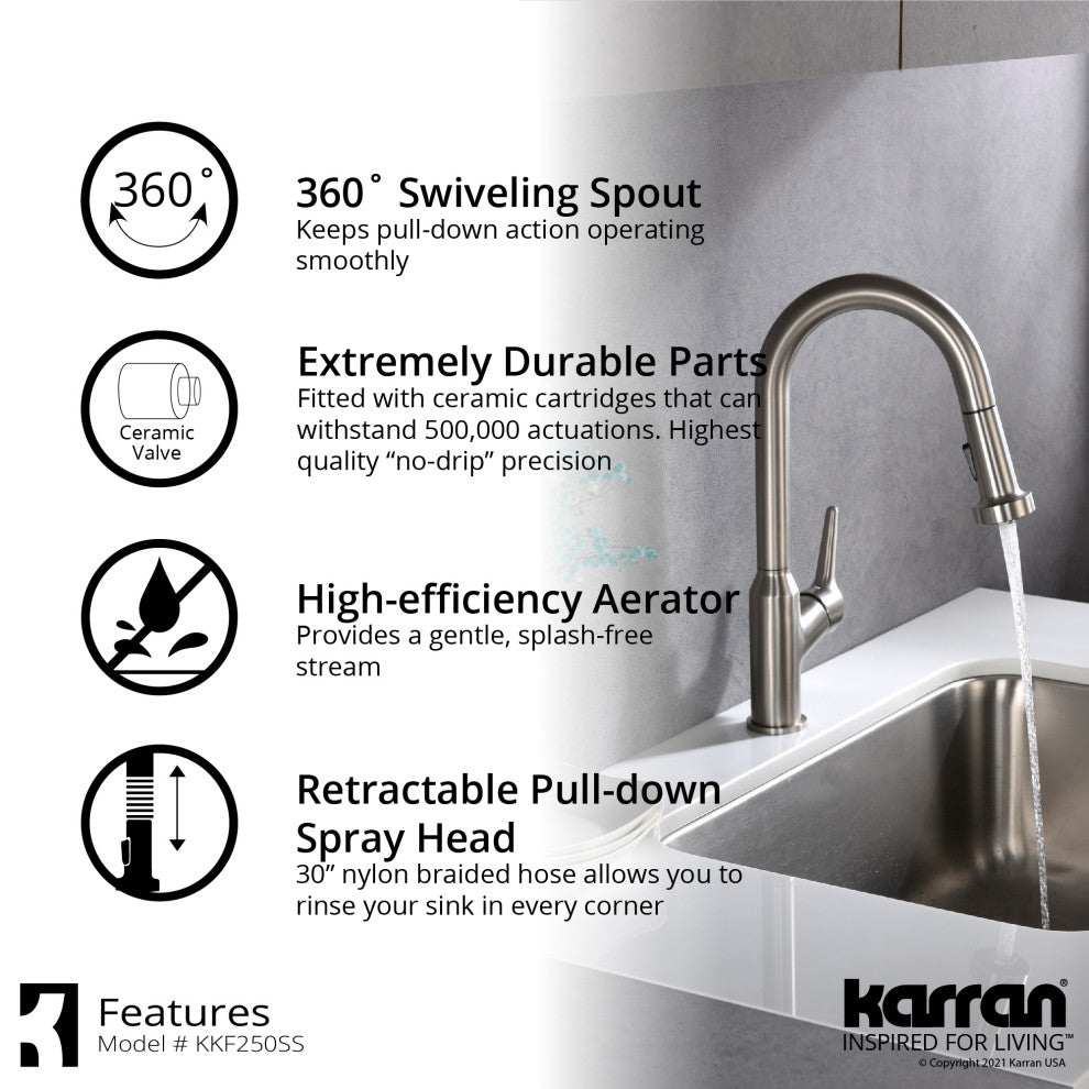Karran Dockton Single-Handle Pull-Down Sprayer Kitchen Faucet, Stainless Steel