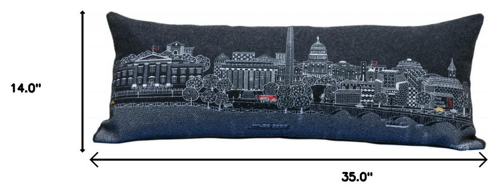 35" Black Washington DC Nighttime Skyline Lumbar Decorative Pillow