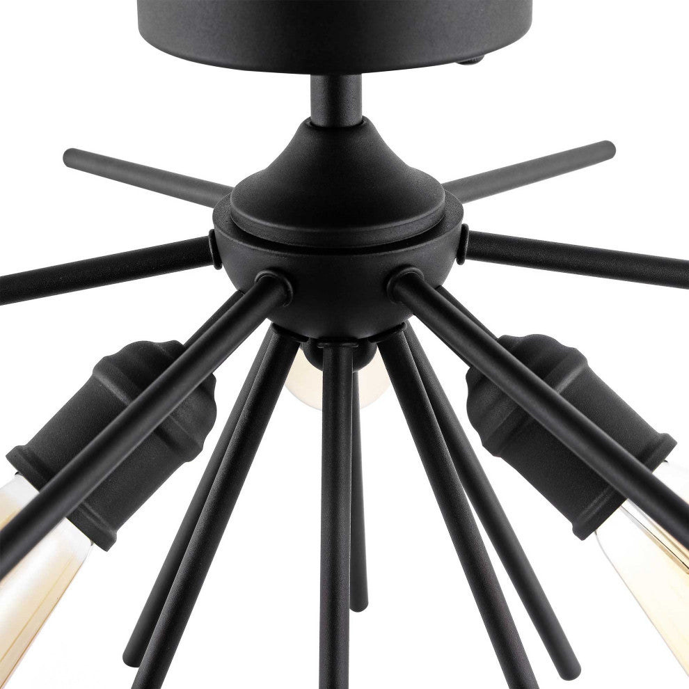 3-Light Sputnik Semi-Flush Mount Ceiling Light, Black
