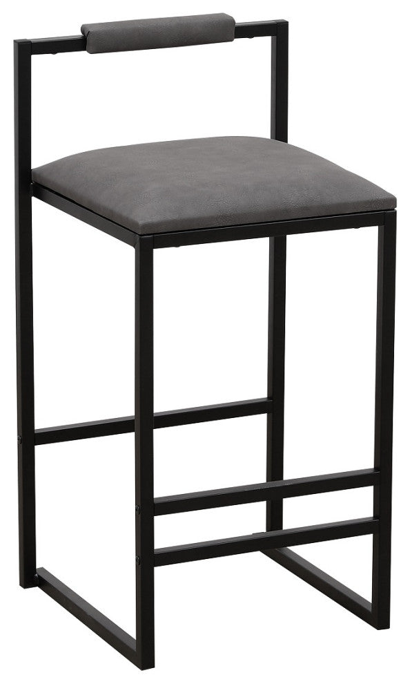 16.54" Gray Back Metal Barstools, Metal Legs & PU Upholstered, Set of 2