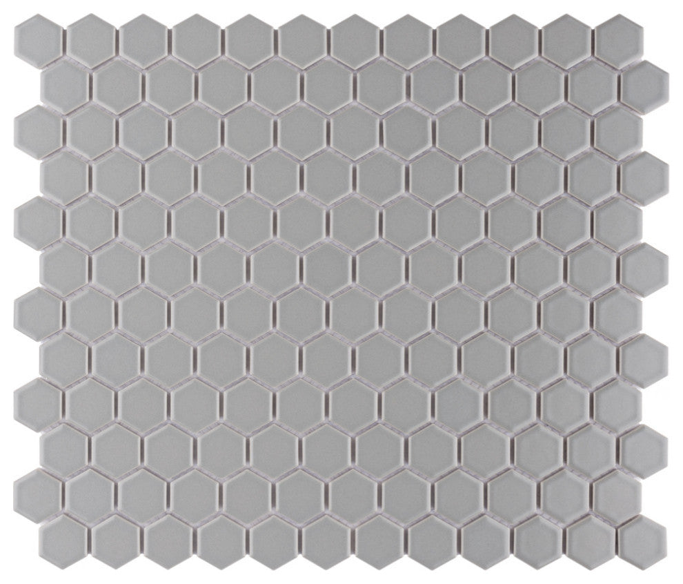 Metro Hex Matte Porcelain Mosaic Floor and Wall Tile, Matte Light Grey